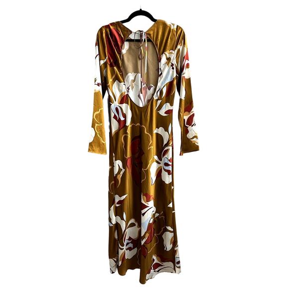 Reformation Davina Silk Floral Midi Dress Brown Orange - Picture 2 of 5